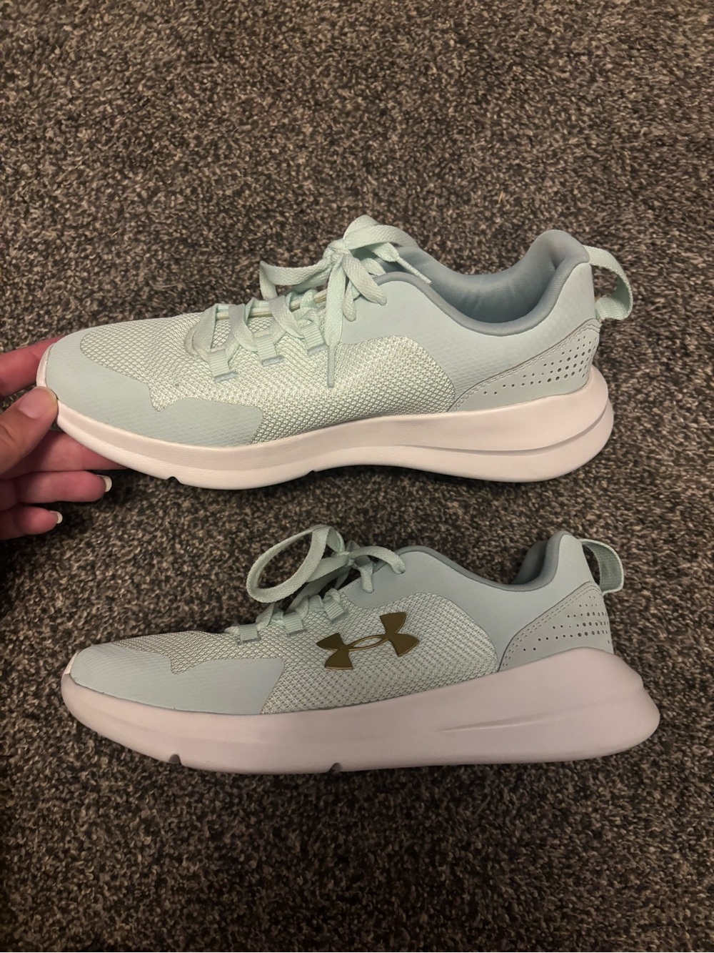 Under Armour lightweight running shoes, mint green fabric, size 9
